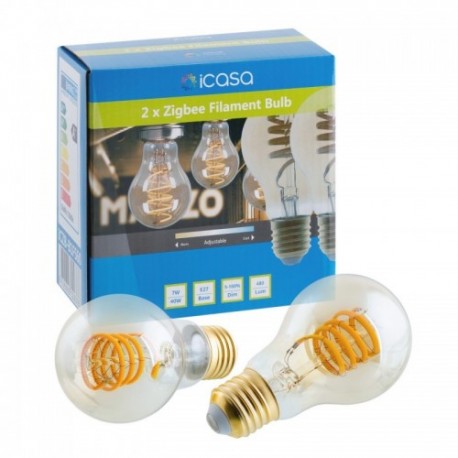 ICASA - Pack de 2 ampoules LED Zigbee Filament 60mm 7W (blanc variable)