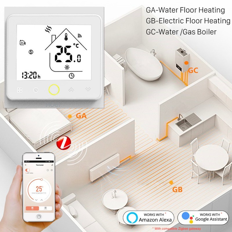 MOES Zigbee Thermostat Room Temperature Controller of Water/Electric Floor  Heating Gas Boiler Humidity Tuya Work with Alex 5A16A - AliExpress