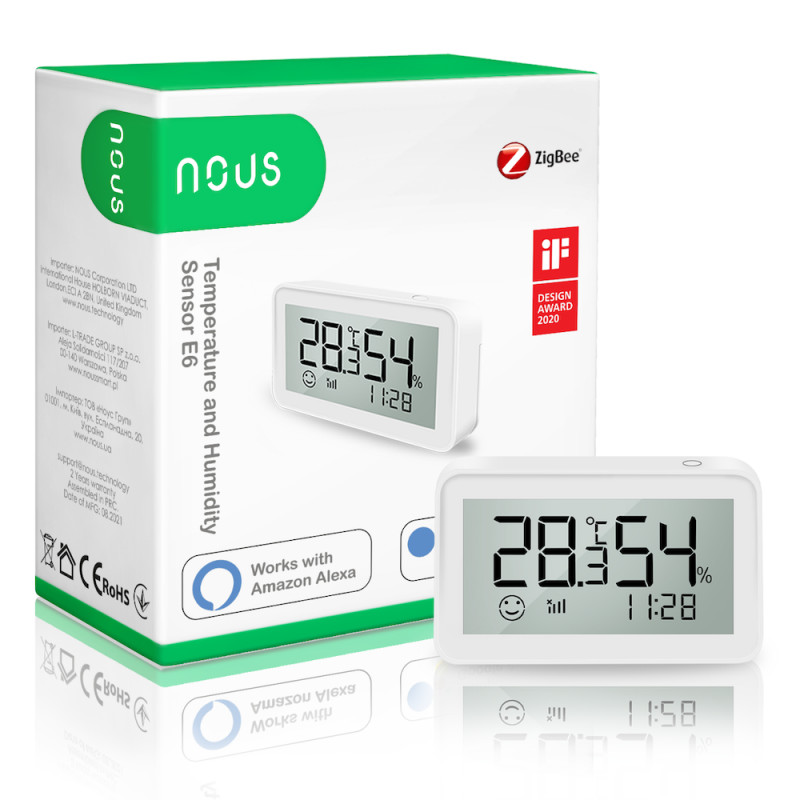 NOUS - Capteur de température et d'humidité LCD intelligent Zigbee 3.0